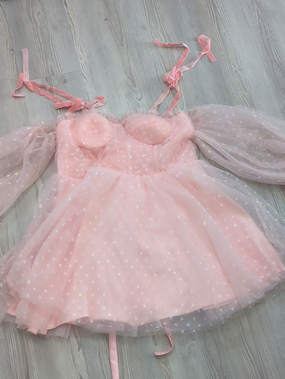 Pink Tulle Heart Dot Babydoll Dress